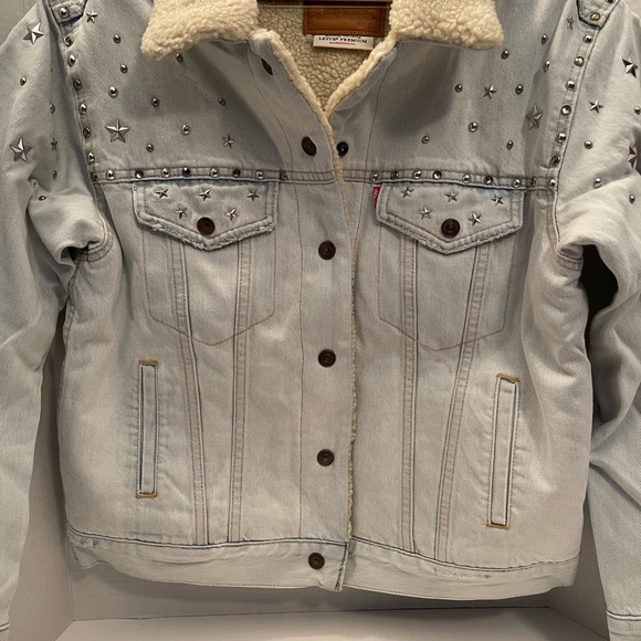 Ex-boyfriend Trucker Jacket Sherpa Lining Star Studded - Picture 2 of 16